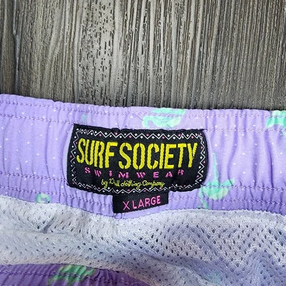 Surf Society Swim Trunks Men's Size XL Green Flamingo Pattern Swimwear Beach - Picture 2 of 7